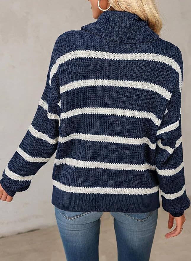 CASUAL TURTLENECK KNIT STRIPED PULLOVER SWEATER