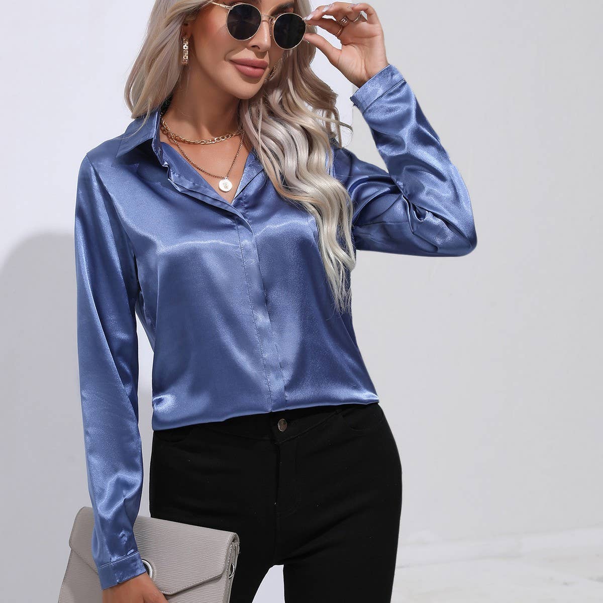 A button color shirt shirt long sleeve shirt