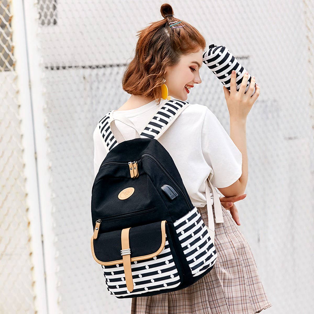 Canvas Backpacks for School 2Pcs USB Set_CWAB5494