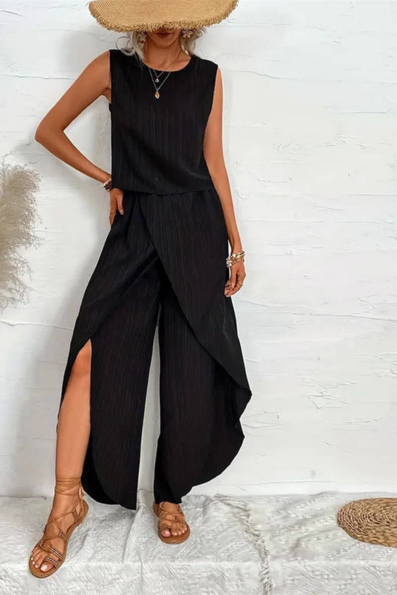 CWSS1134_SUMMER SOLID COLOR CASUAL TWO PIECE SUIT