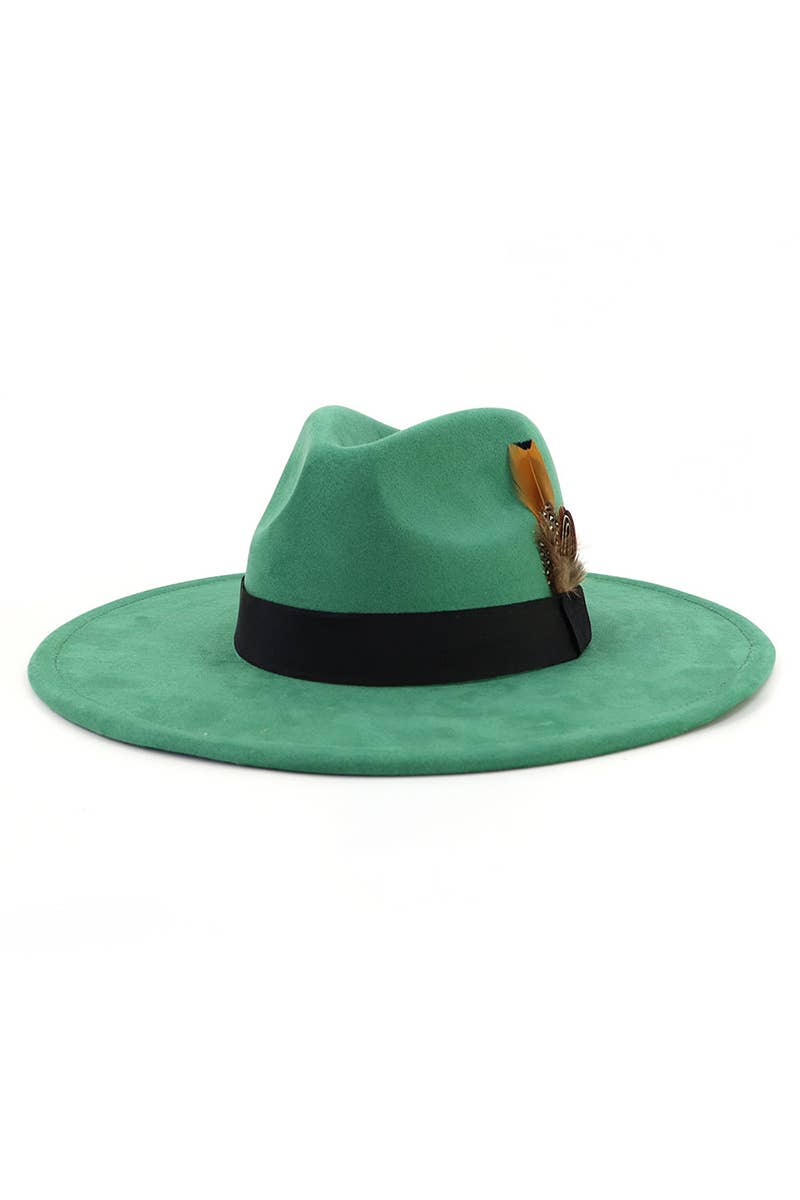 WOMEN WARM FEATHER DECORATIVE BELT PANAMA HAT_CWAH0676
