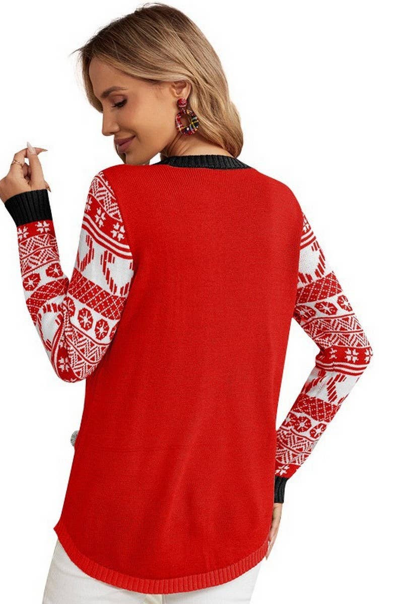 CWOSWL2484_JACQUARD EMBROIDERY PULLOVER CHRISTMAS SWEATER