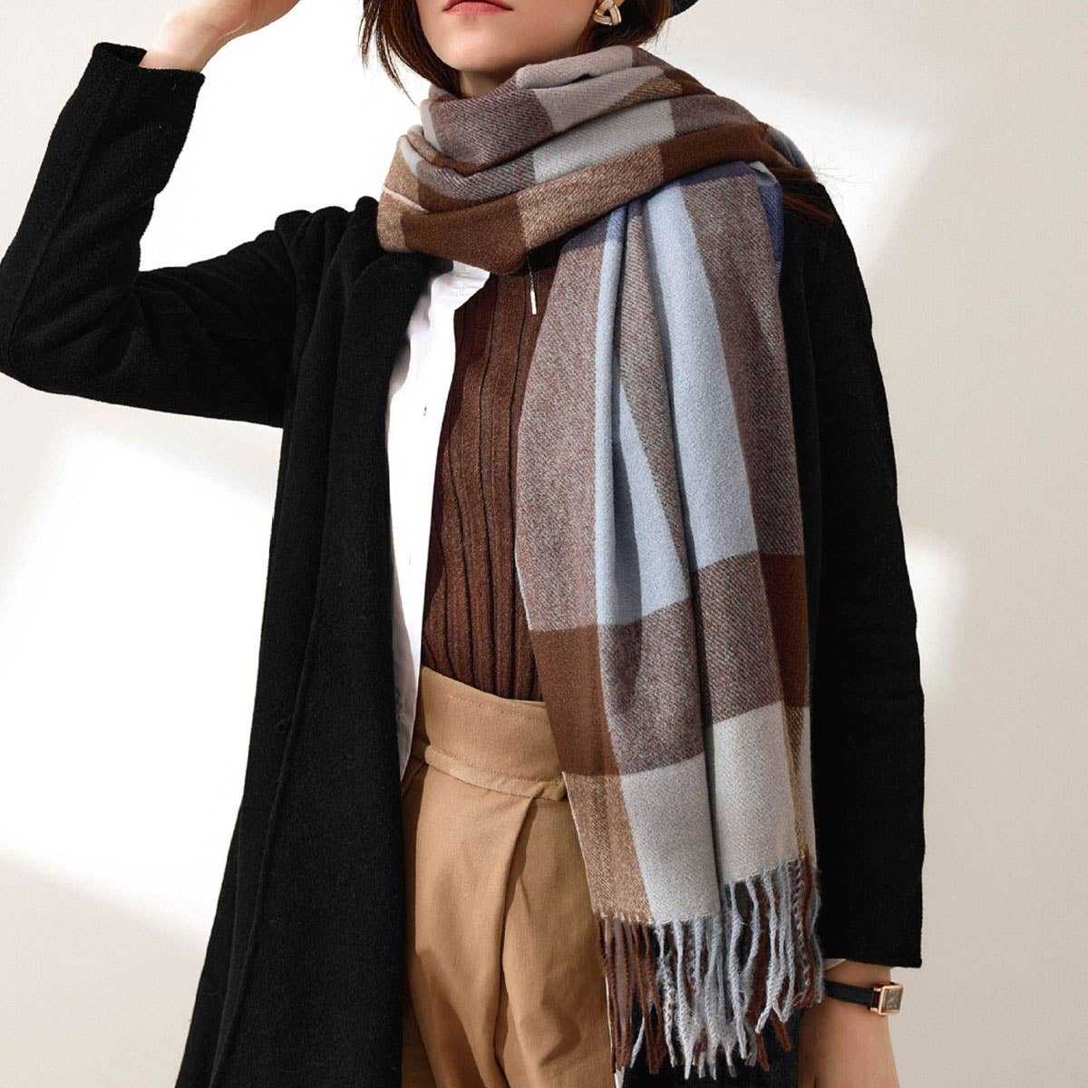 2025 Fashion Plaid Tassel Scarf - Winter Warmth_CWASC0185