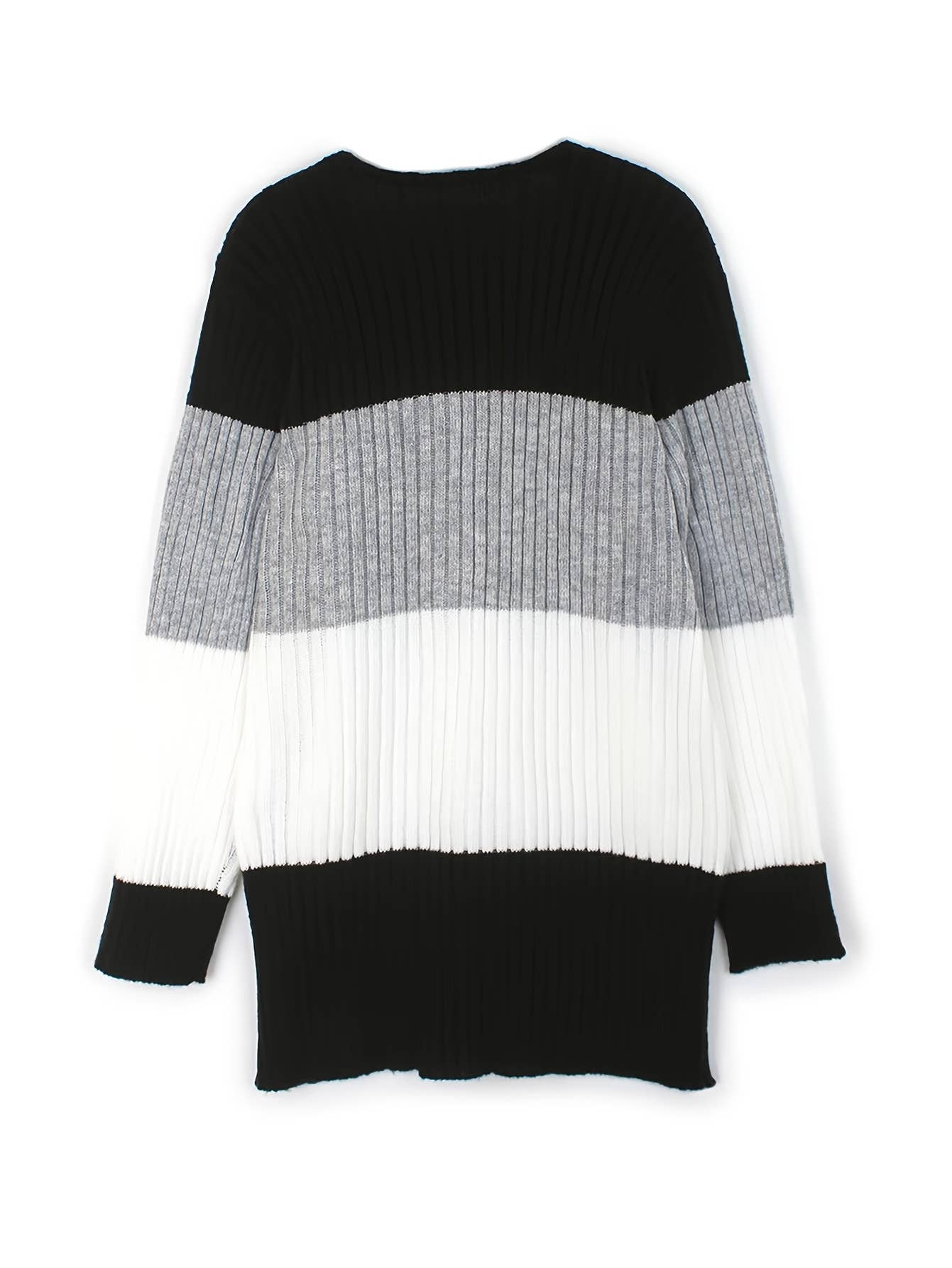 Contrast color splicing two button long cardigan