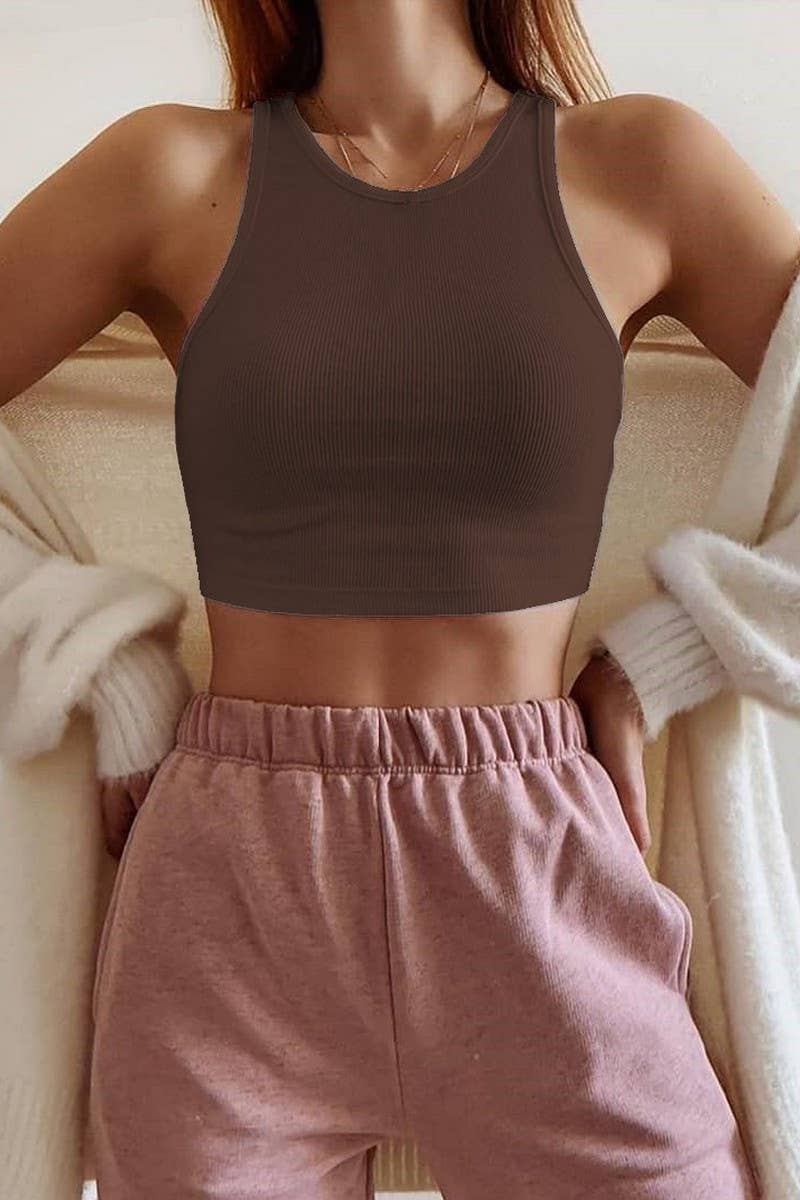 CWTTK0840_SLIM FIT NAVEL-EXPOSED COTTON RIBBED CAMISOLE TOP