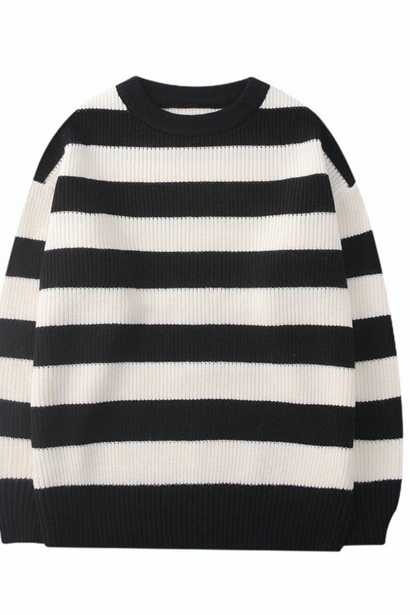 CWOSWL5737_CREW NECK LONG SLEEVE STRIPED KNIT SWEATER
