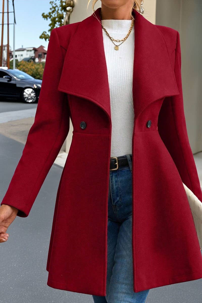 CWOCO00201_SOLID COLOR SLIM MID-LENGTH LAPEL WOOLEN COAT