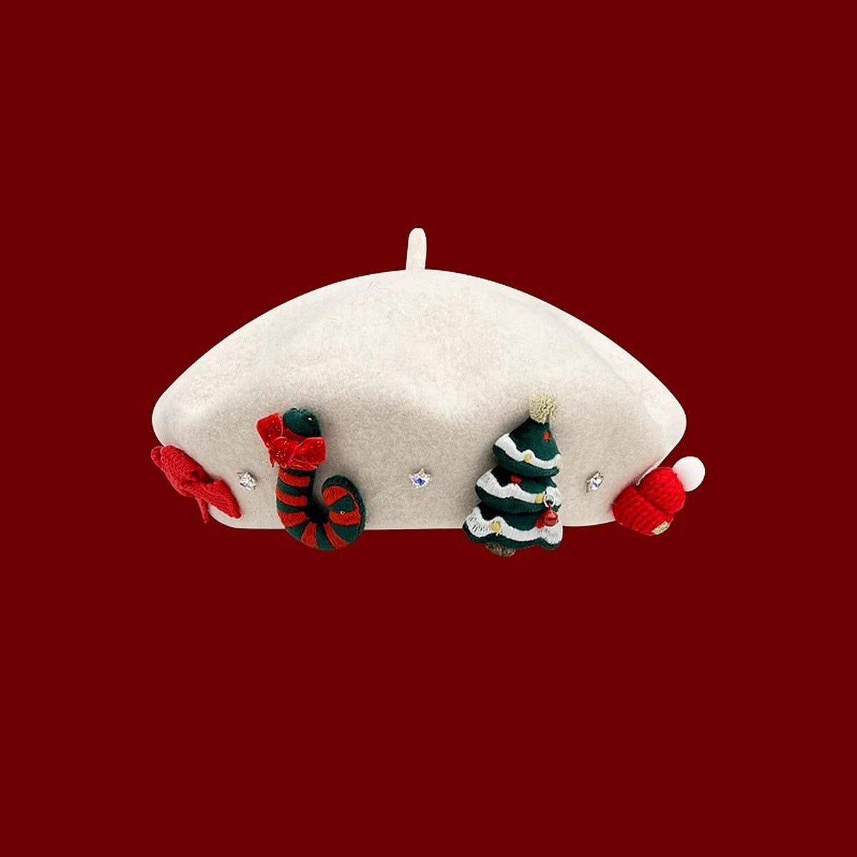 CWAH04565_GIRLS CHRISTMAS RED BERET WINTER PARENT HAT