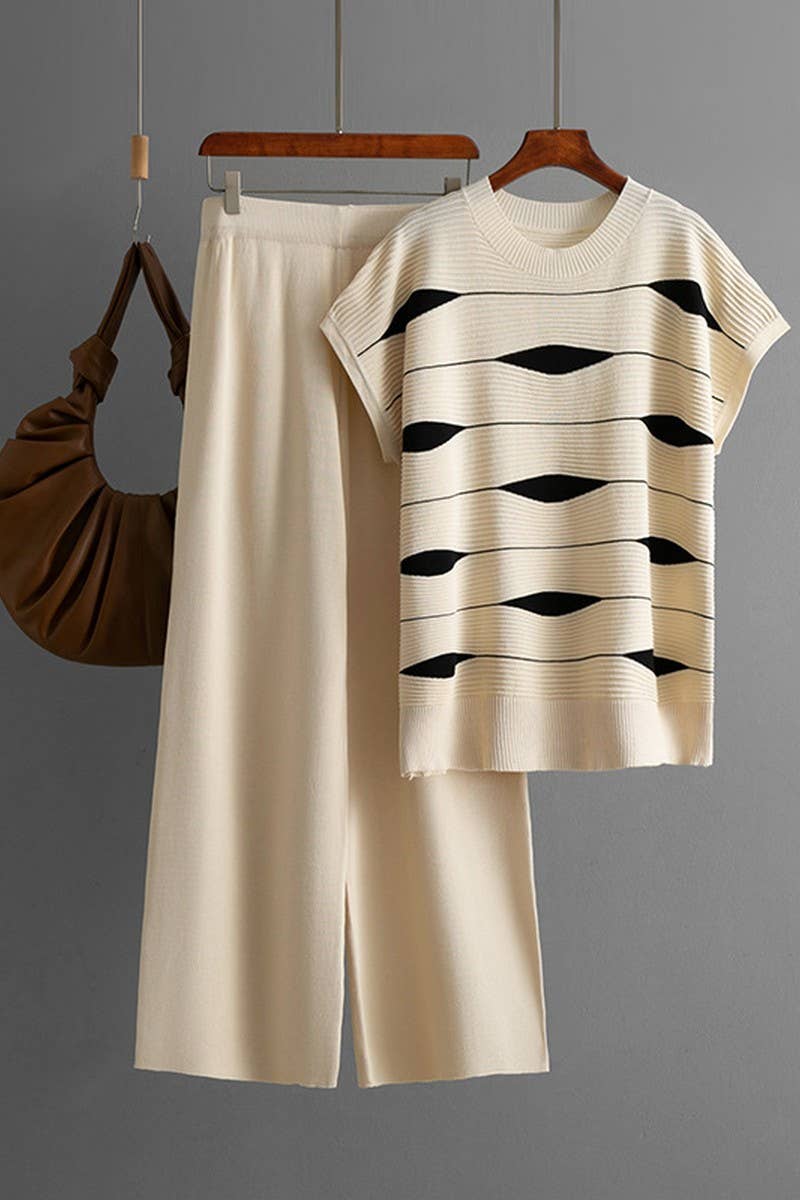 CWSTB00424_STRIPED KNIT TOP & HIGH WAIST WIDE LEG SET