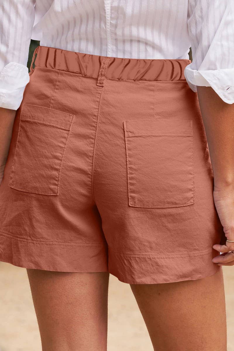 CWBSP0558_HIGH WAIST SOLID BUTTON WAIST CASUAL SHORTS