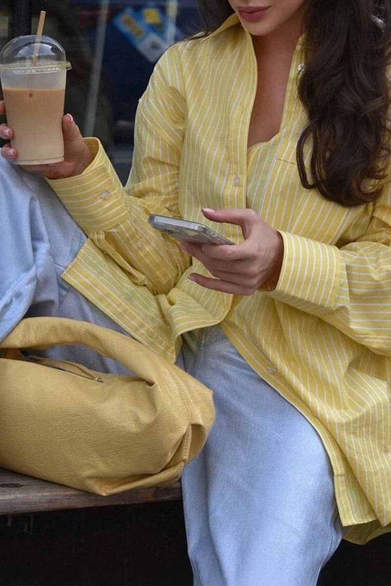 CWTBLL4127_SIMPLE STYLE BUTTON STRIPE CASUAL CARDIGAN