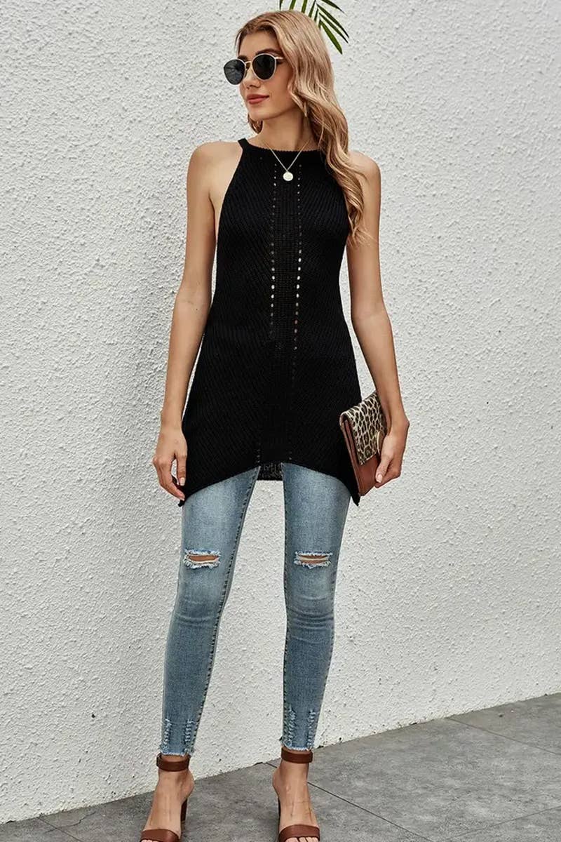 CWTBLS1751_SPRING AND SUMMER LOOSE HOLLOW KNITTED VEST