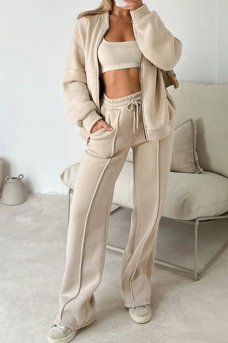 CWSTB00453_SPORTY LONG SLEEVE JACKET & SOLID PANTS SET