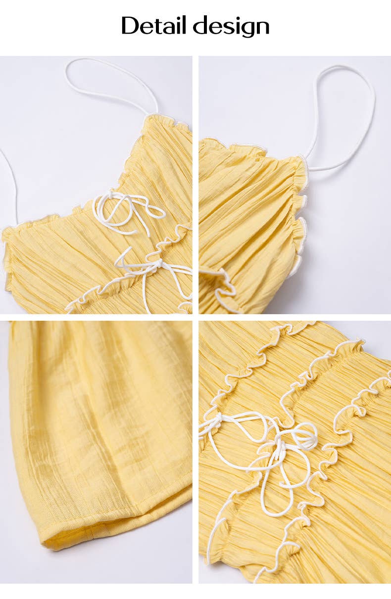 Casual lace patchwork high-waist halter dress