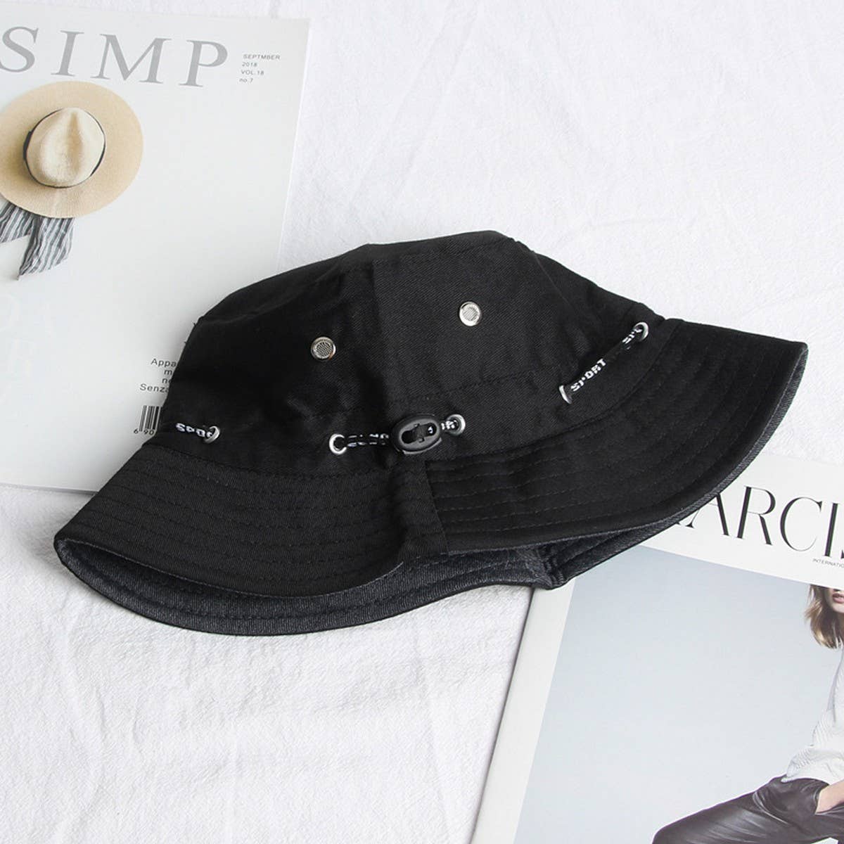 CWAH1519_SOLID COLOR CASUAL REVERSIBLE SUNSCREEN BUCKET HAT