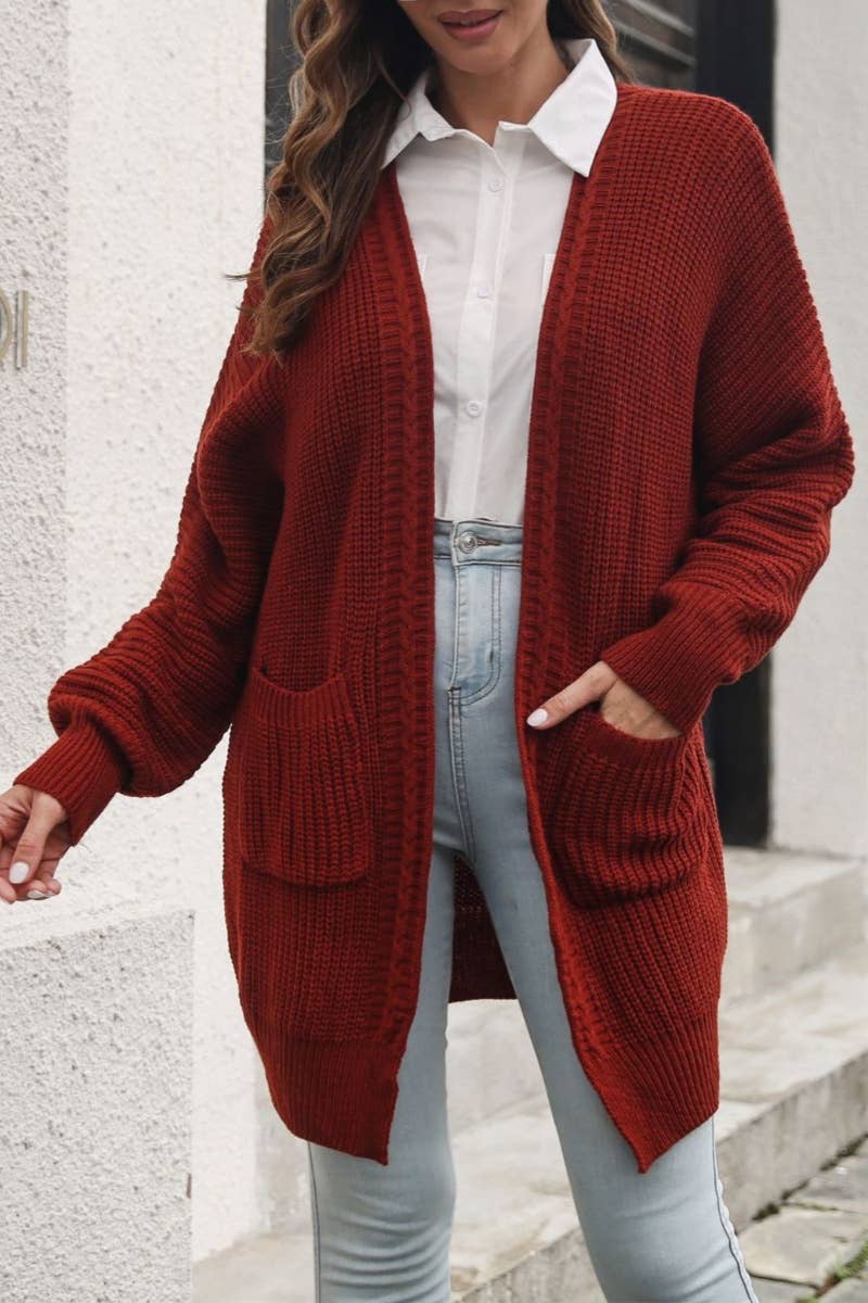 CWOCAL2055_LONG SLEEVE KNIT CARDIGAN WITH NO BUTTON POCKET