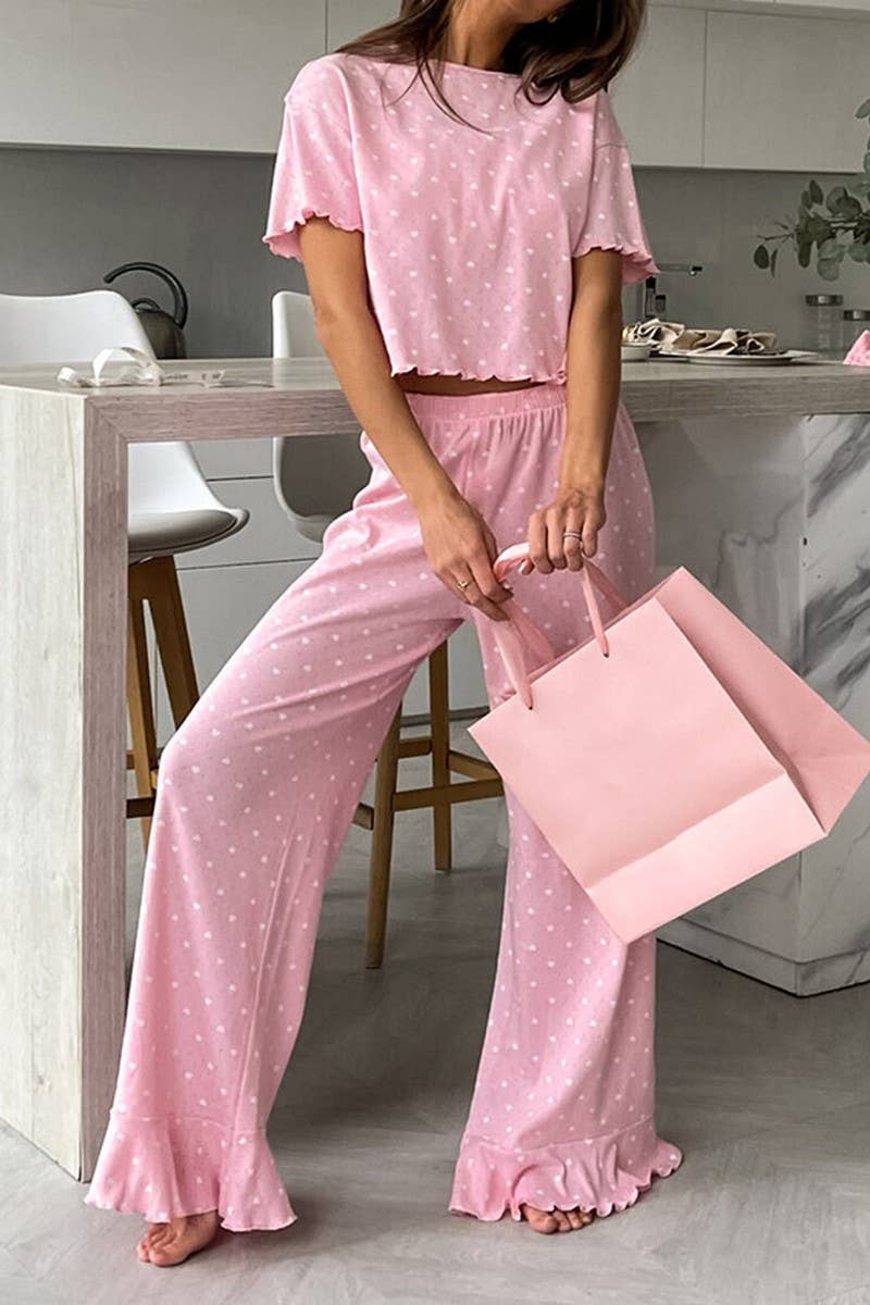 CWSPJ00527_HEART PRINT PAJAMA SET WOMEN SHORT SLEEVE LOUNGEW