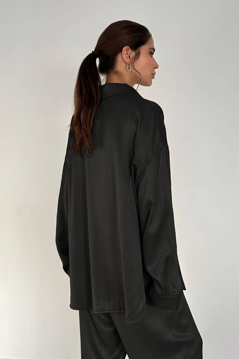 CWSPJ0242_SATIN LONG-SLEEVED TROUSERS PAJAMAS HOME CLOTHES