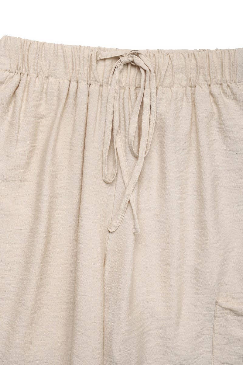 CWBLP1940_SUMMER TEXTURED HIGH-WAIST POCKET ELASTIC PANTS