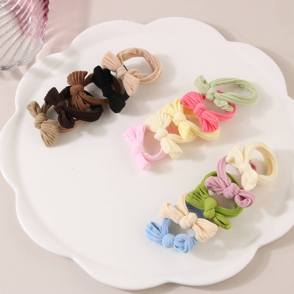 CWAHA1384_BOW HIGH STRETCH HAIR TIE ,5 PACK SET