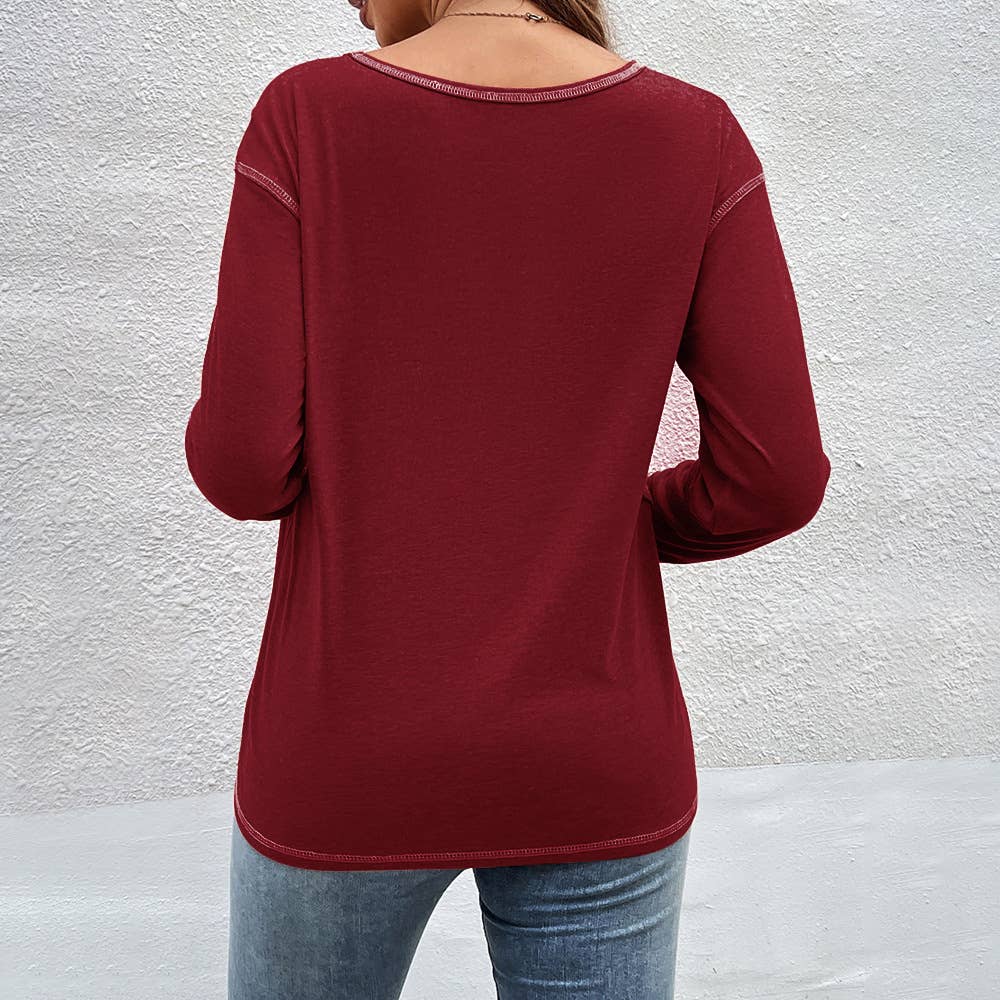 Decorative buttons irregular hem T-shirt