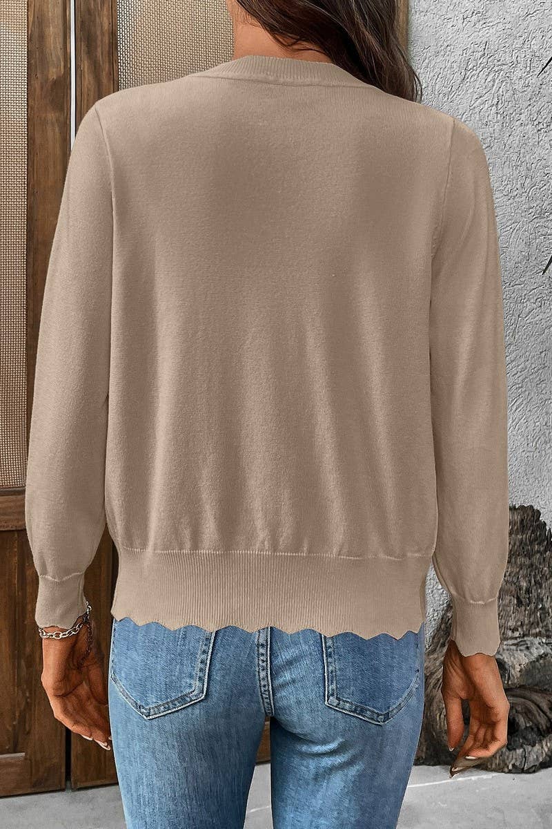 CWOCAL00610_SOLID COLOR V-NECK LONG-SLEEVED KNITTED CARDIGAN