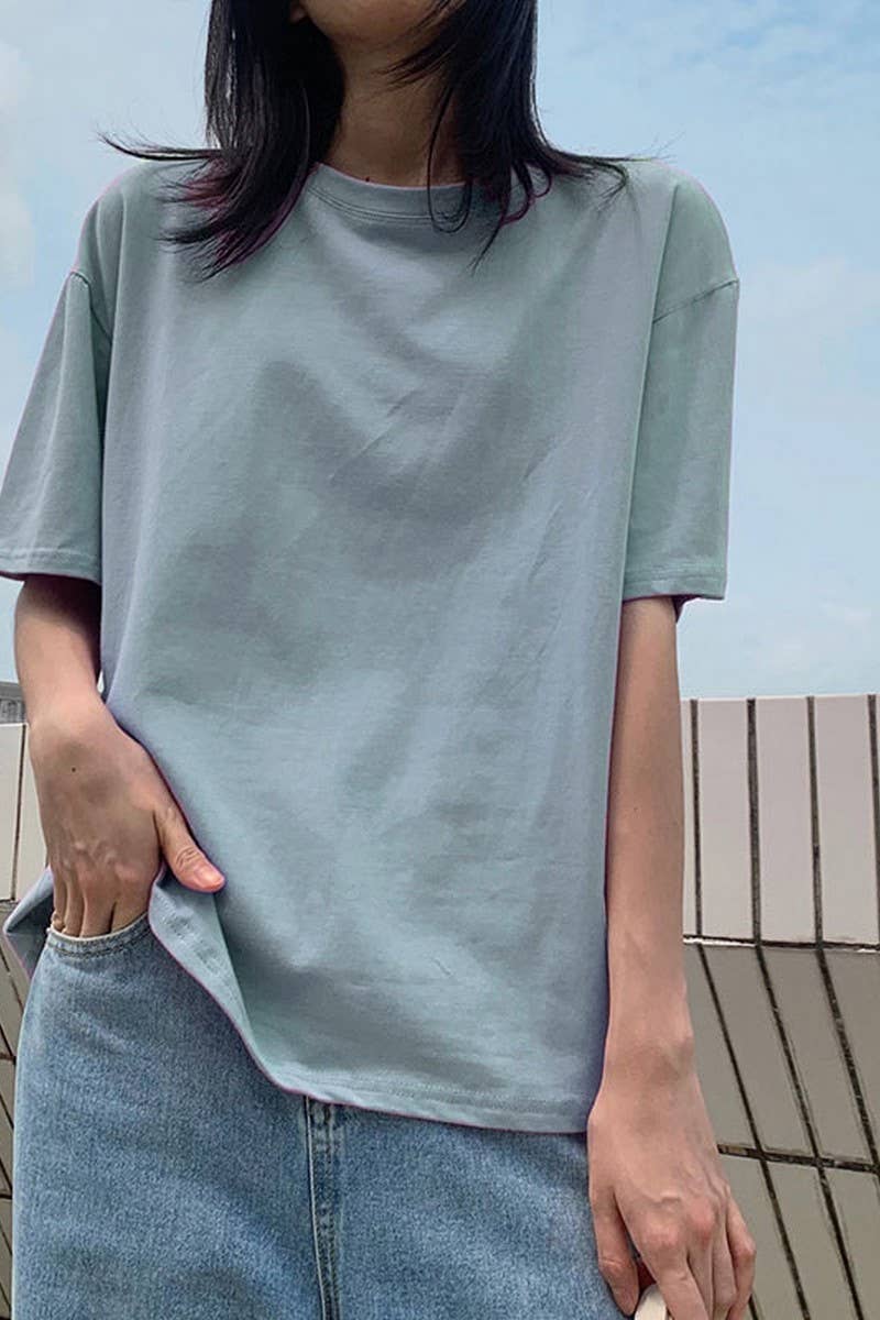 CWTTS0973_SOLID COLOR CASUAL T SHIRT