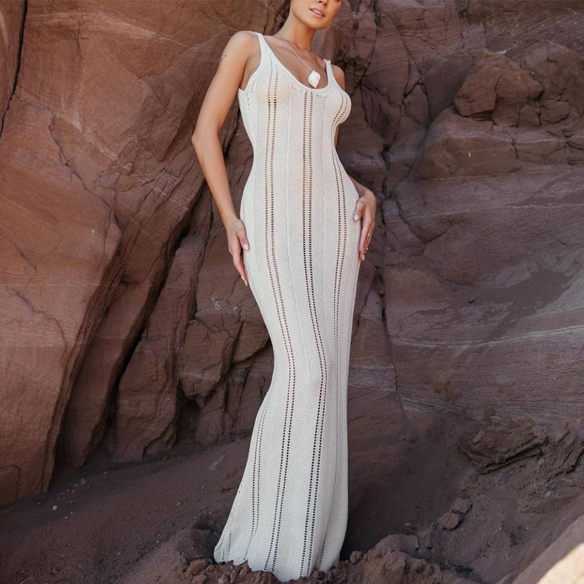 BARE BACKPACK HIP KNITTED BEACH SKIRT SMOCK DRESS