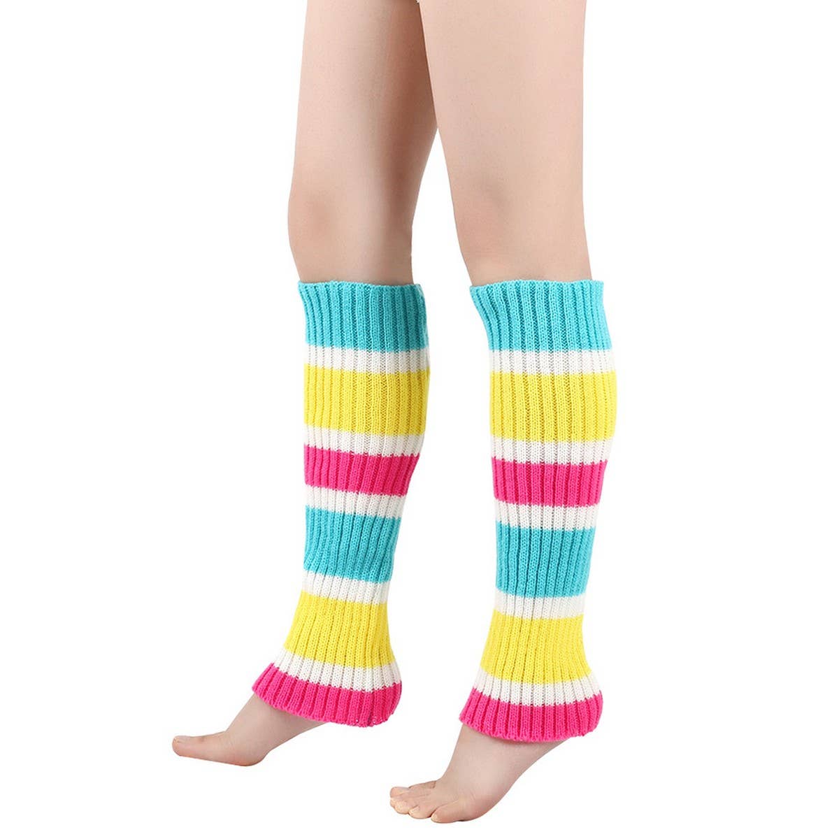 CWMS0816_Winter Striped Color-Matching Knit Leg Warmers