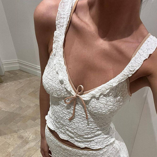 Casual Lace Tank Top with Contrast Trim