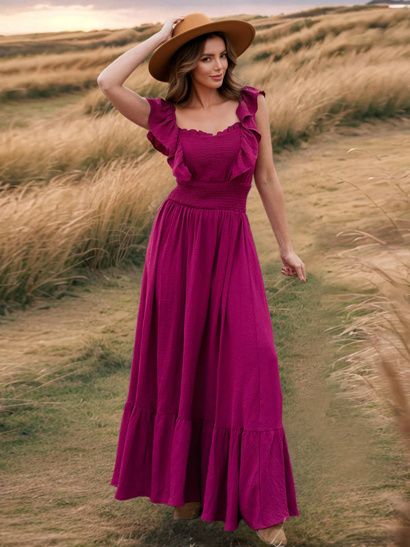 Chic Slim Fit Ruffle Off-Shoulder Vintage Dress