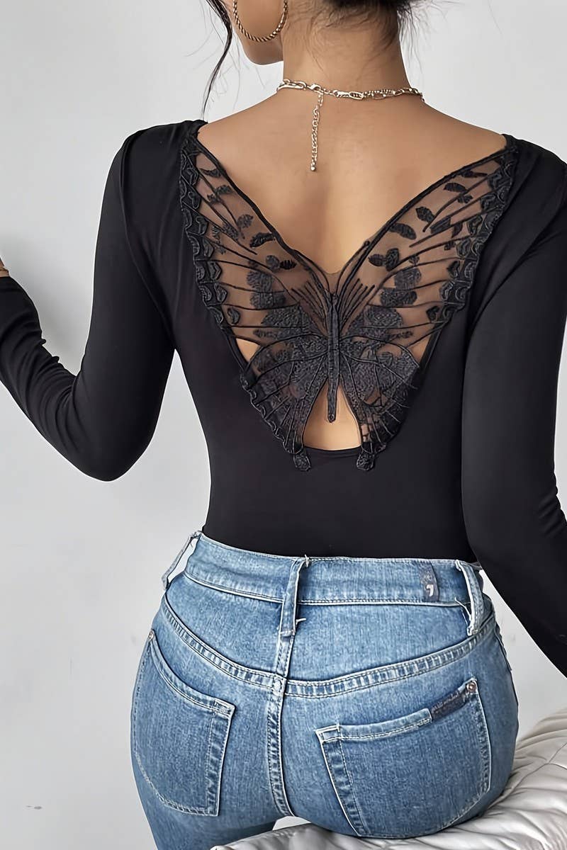 CWTBLL3551_SOLID COLOR BACK HOLLOW BOW LONG SLEEVE TOP