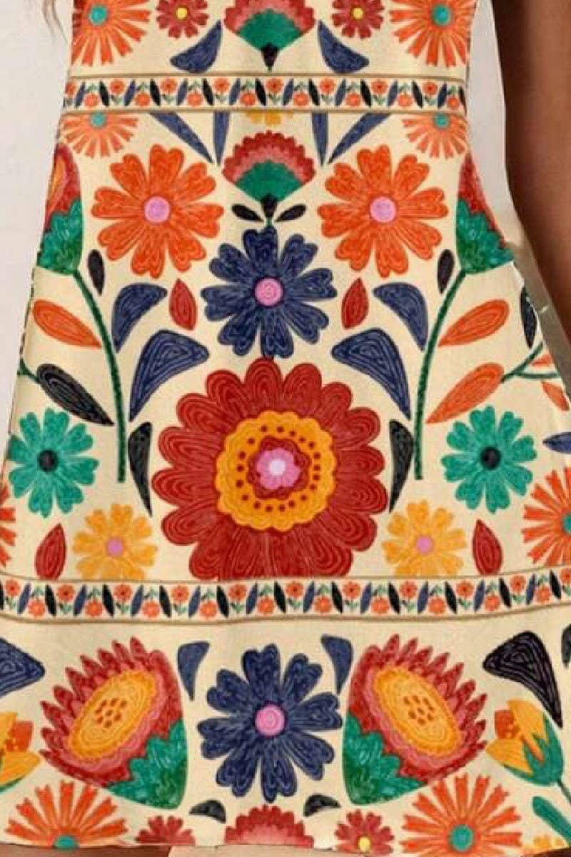 CWDSD10504_V-NECK PRINTED SUSPENDER SLEEVELESS DRESS