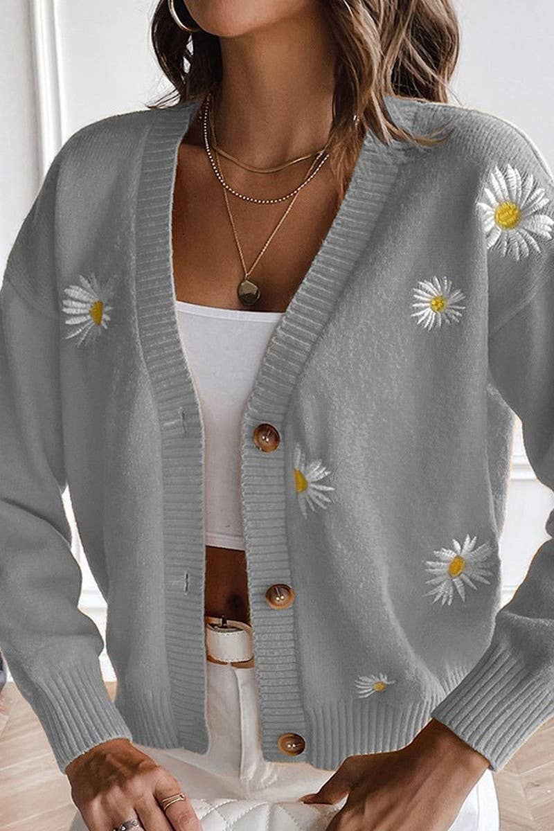 CWOCAL0762_CHRYSANTHEMUM EMBROIDERY V-NECK CARDIGAN