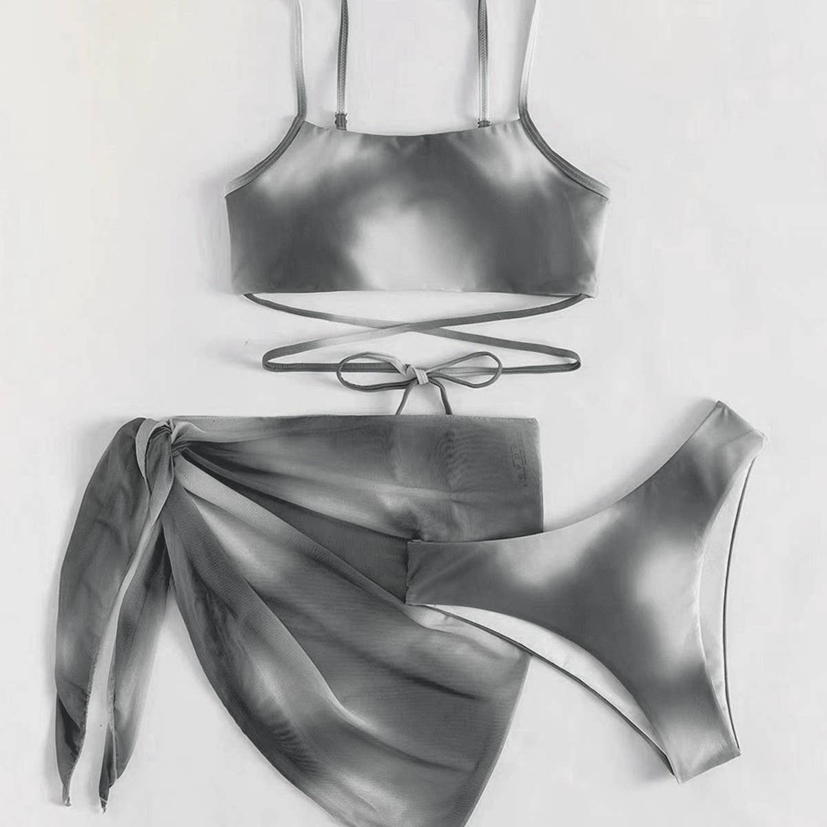 Tie-Dye Bikini Set - 3 Piece with Mesh Skirt