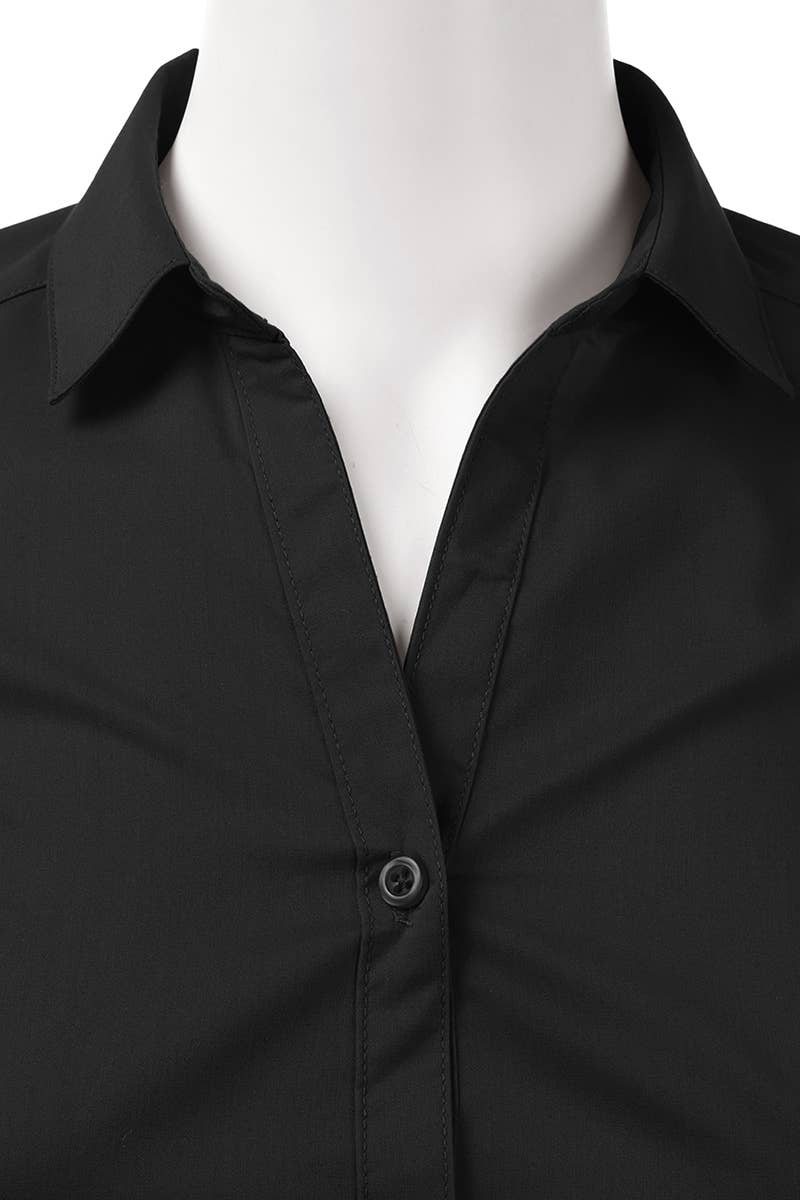 CWTSTL709_3/4 Sleeve Button Down Collar Shirt Blouse