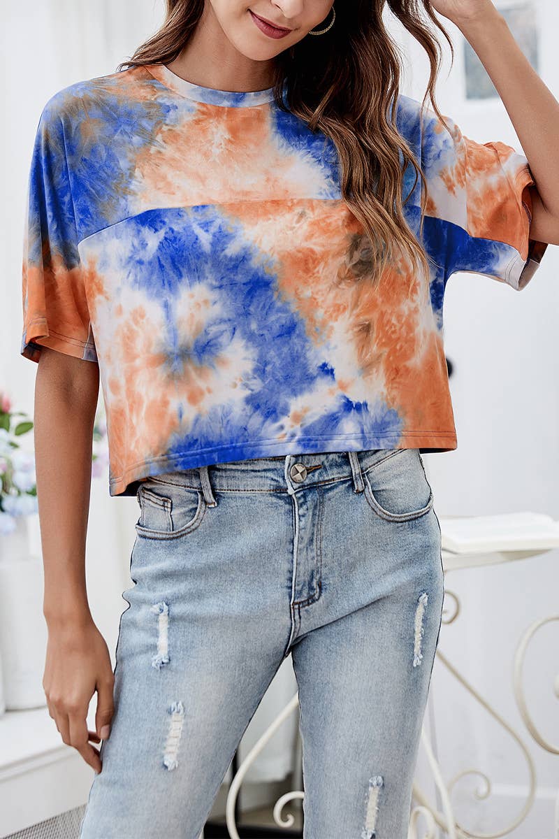 CWTTS1426_SUMMER LOOSE CASUAL TIE-DYE PATCHWORK TOP