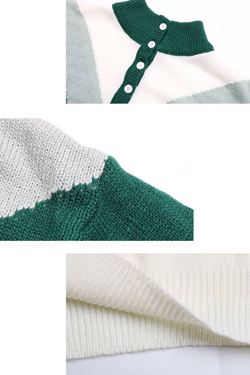 COLOR MATCHING HALF-TURTLENECK CARDIGAN SWEATER