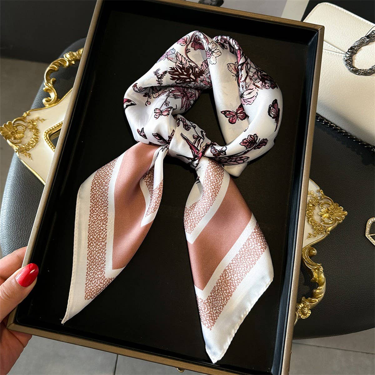 Silky Butterfly Print Scarf ? Hair & Neck Accessor