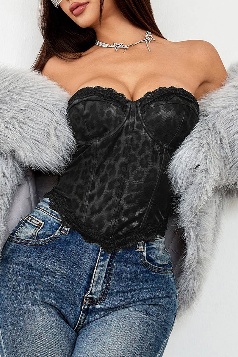 CWTTT0058_LEOPARD-PANEL LACE HERRINGBONE CORSET