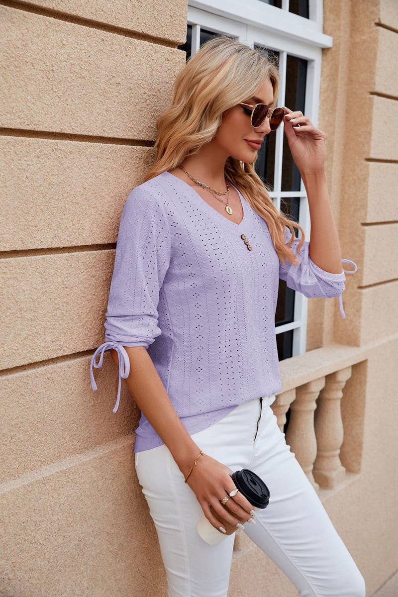 CWTTS0814_3/4 Sleeve V-Neck Knit Top