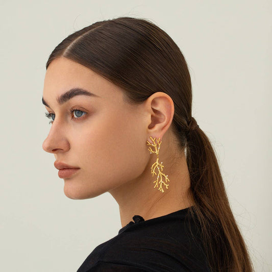 18K GOLD PLATED PEARL TEXTURED CORAL EARRINGS_CWASC1669