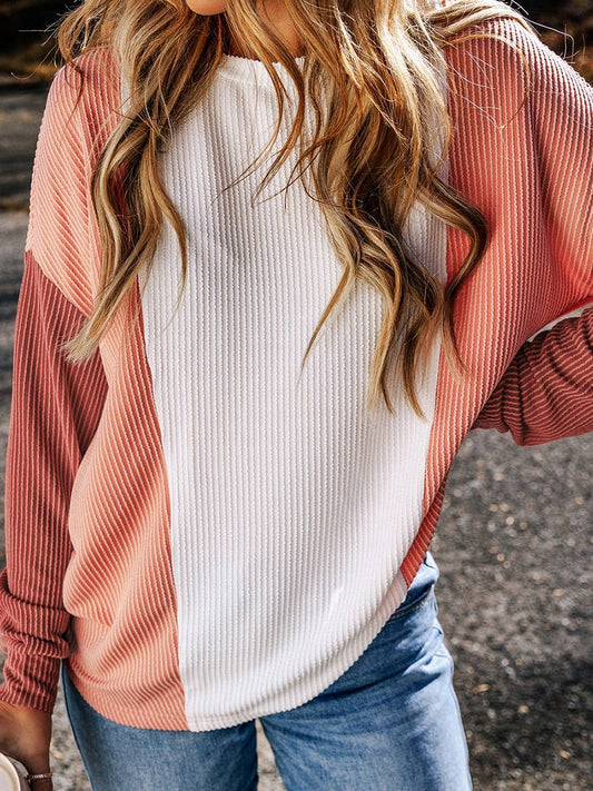 CREW-NECK COLOR CONTRAST LOOSE PULLOVER SWEATER