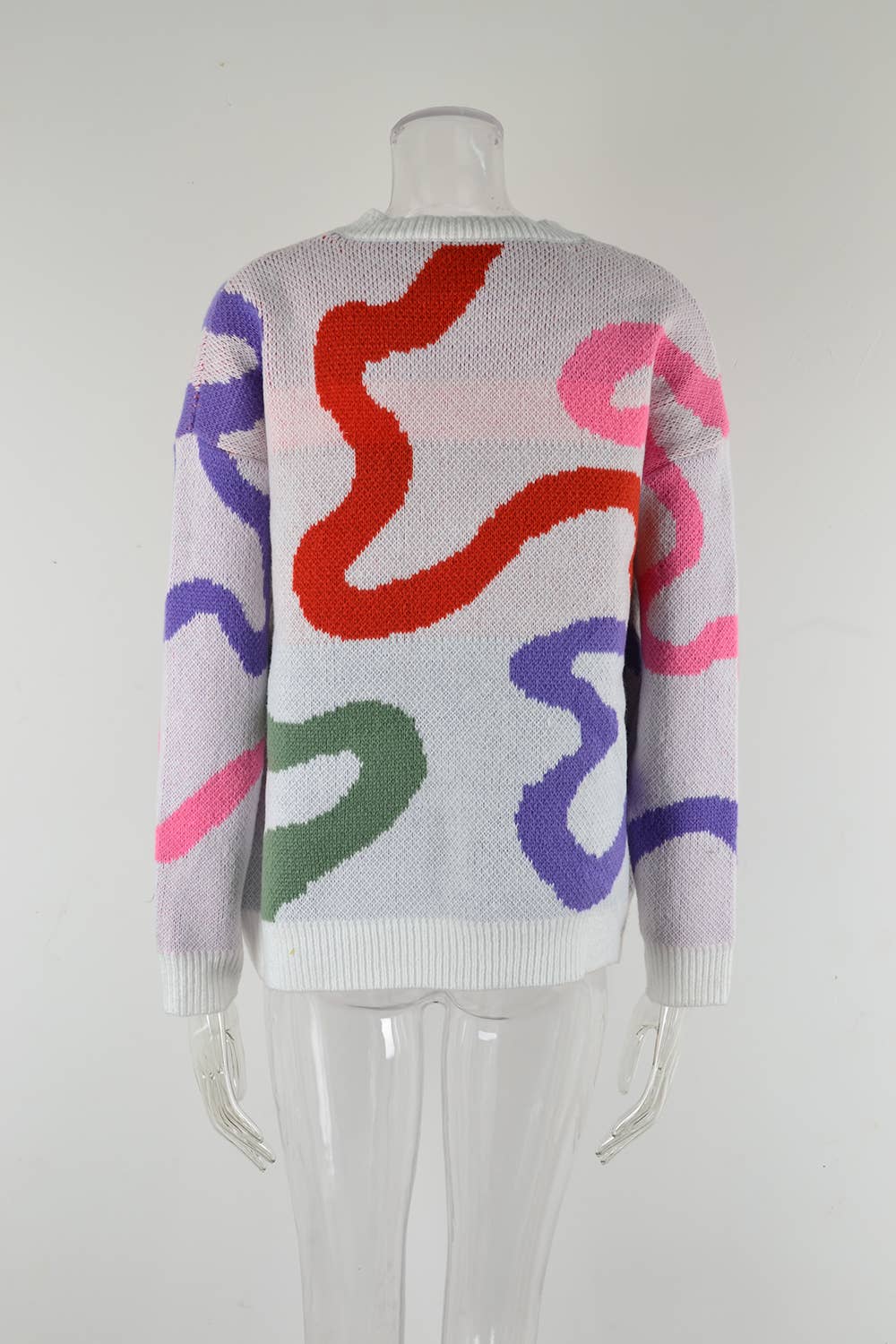 CREW-NECK GEOMETRIC LOOSE PULLOVER SWEATER