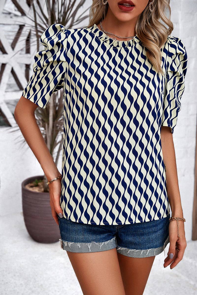 CWTBLL3611_CASUAL COMMUTER POLKA DOT PUFF SLEEVE TOP