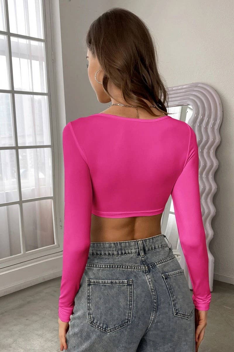 CWTBLL2719_SHORT HIGH-ELASTIC LONG-SLEEVED T-SHIRT TOP
