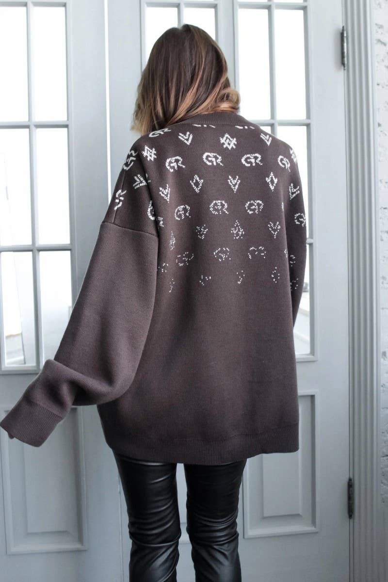 CWOSWL6798_GEOMETRIC LOOSE LONG-SLEEVED KNITTED SWEATER