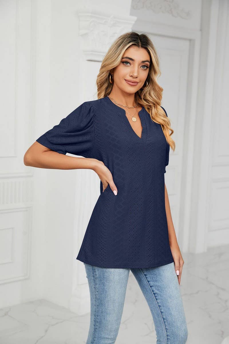 CWTSTS0358_V-Neck Short Sleeve Knit Top