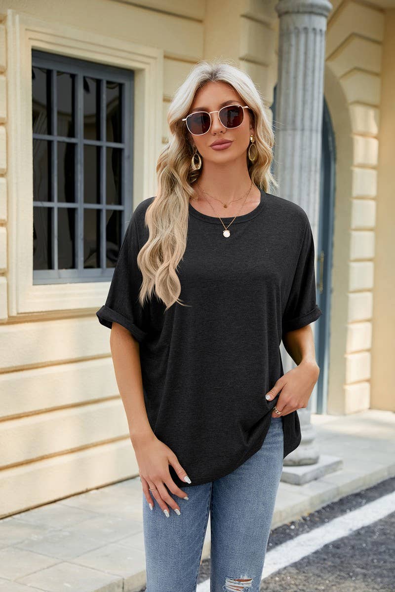 CWTTS1083_ROUND NECK SHORT SLEEVE BAGGY TOP