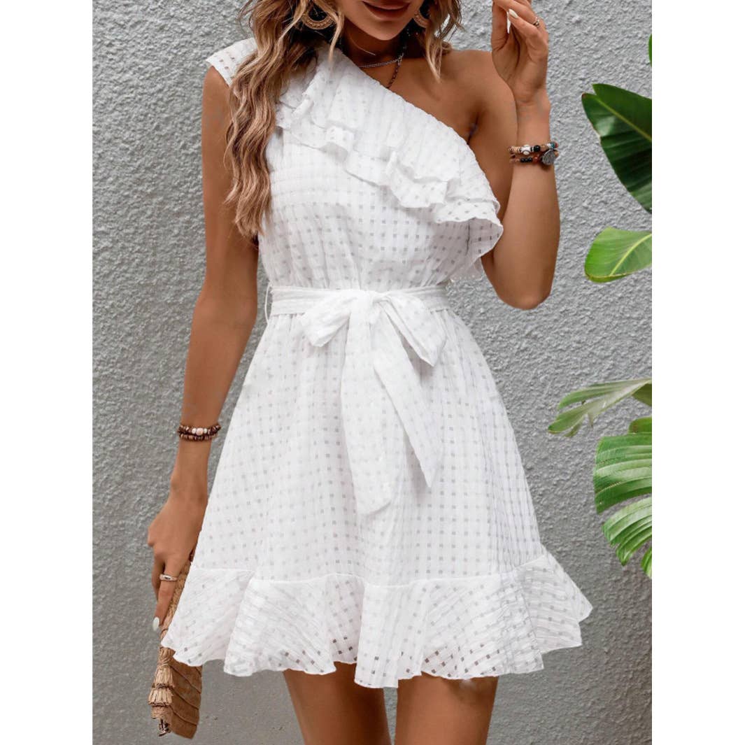 Casual fashion one-shoulder ruffled corset dress